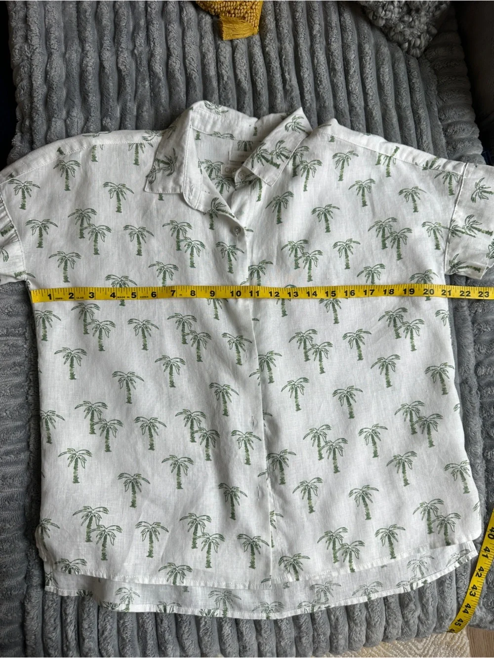 C&C California boxy short sleeve button down White Shirt with Green Palm Print